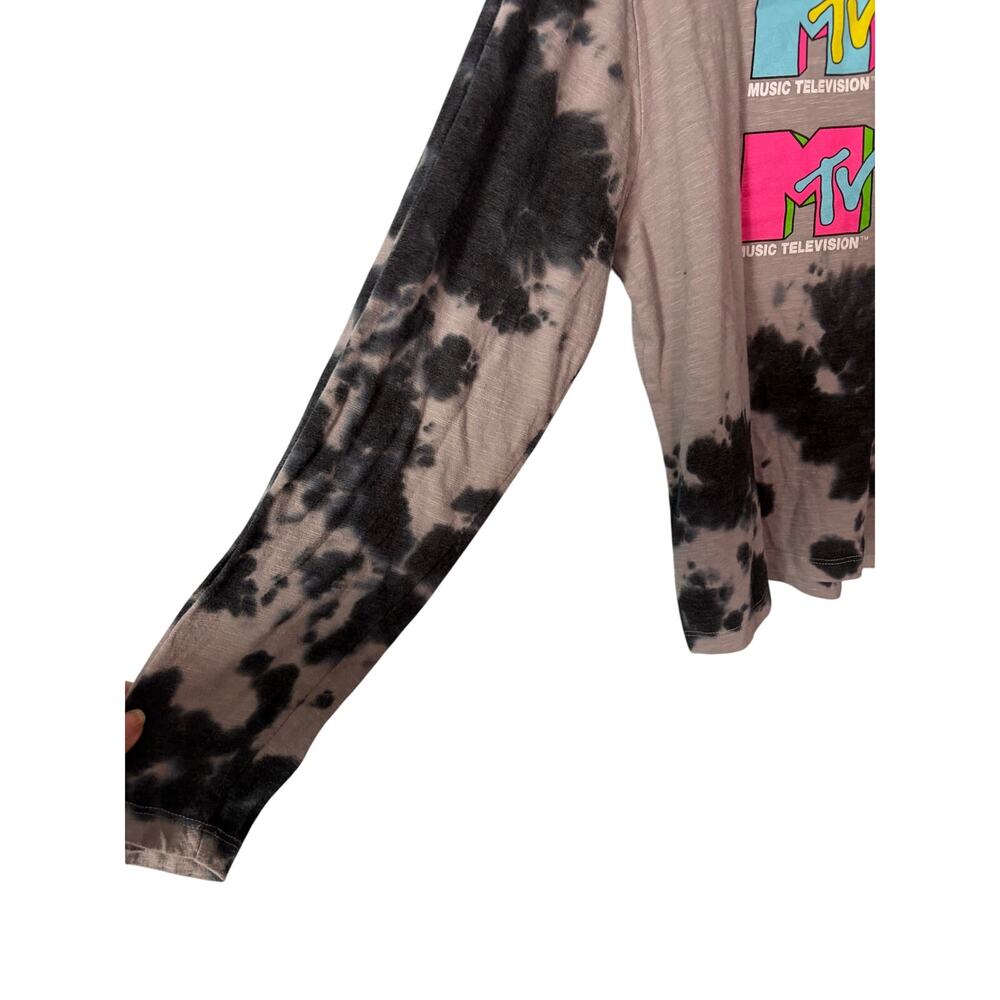 MTV Music Television Tie Dye Long Sleeve Cropped Tee XL Retro 90's Y2K Band Tee - Picture 3 of 5